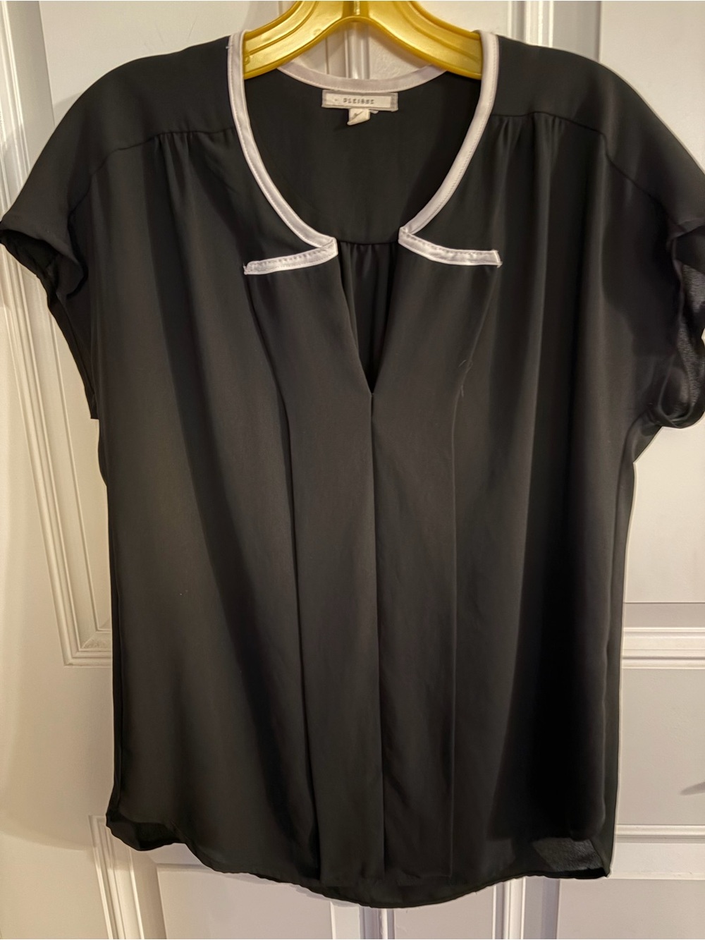 Pleione Black Blouse with White Trim
